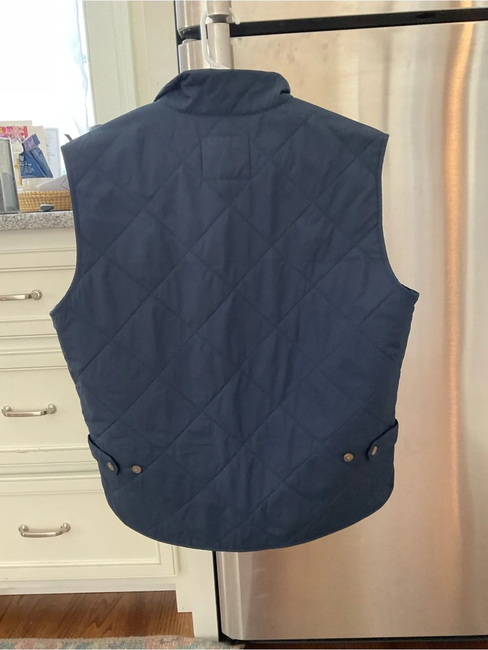 J. Crew Quilted Navy Reversible Men’s Vest with Tan Lining